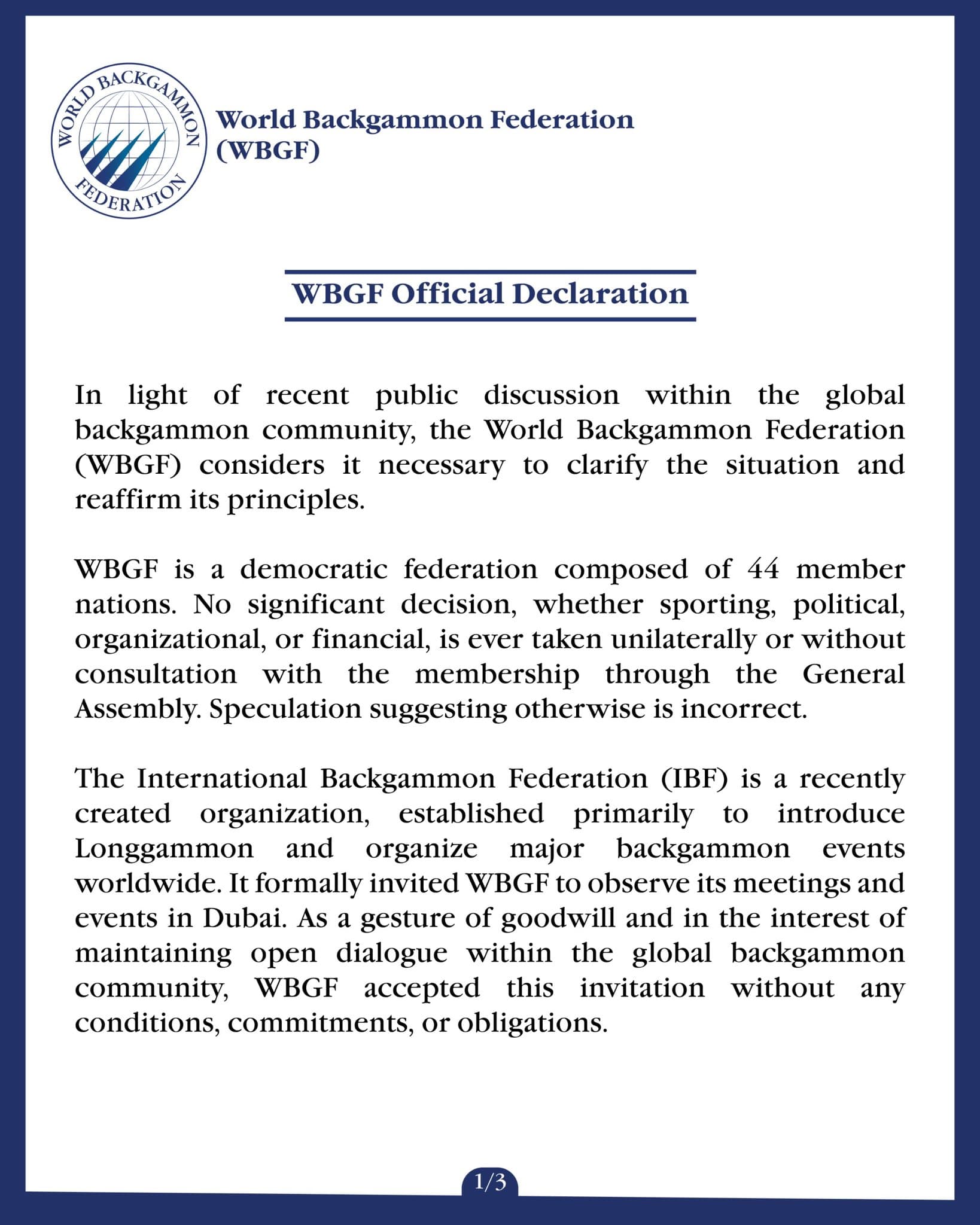 WBGF Official Declaration